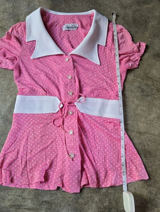 Vintage 60s Pink Polka Dot Two-Piece Set Pants & Top xs - Picture 6 of 16